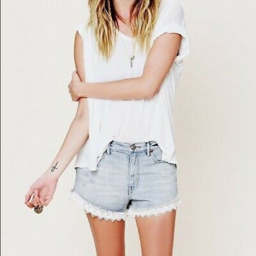 Free People denim lace shorts